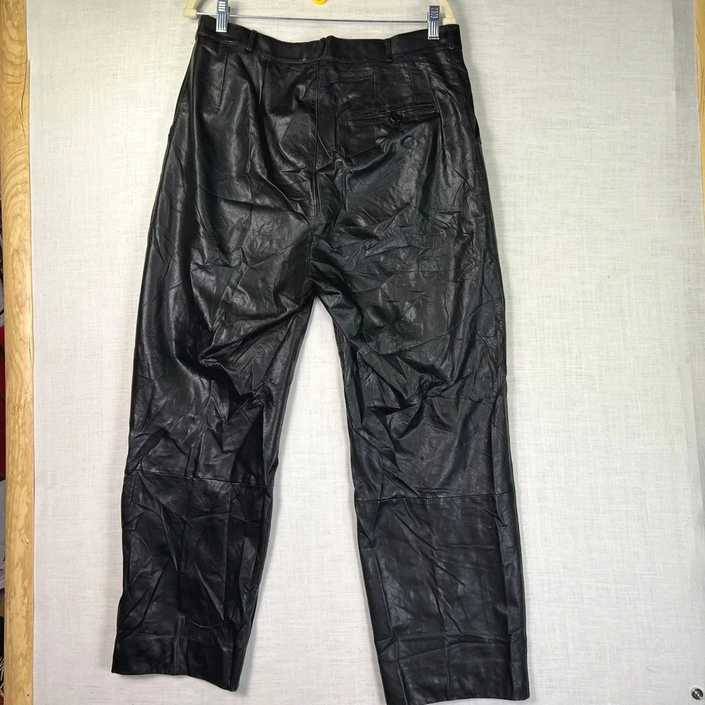 VTG Leather City Mens‎ Size 34 Pants Baggy Black Genuine Leather Pleated Lined
